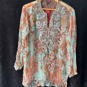 Nw joolay women’s blouse cardigan neck line embellished long sleeve Sz ml